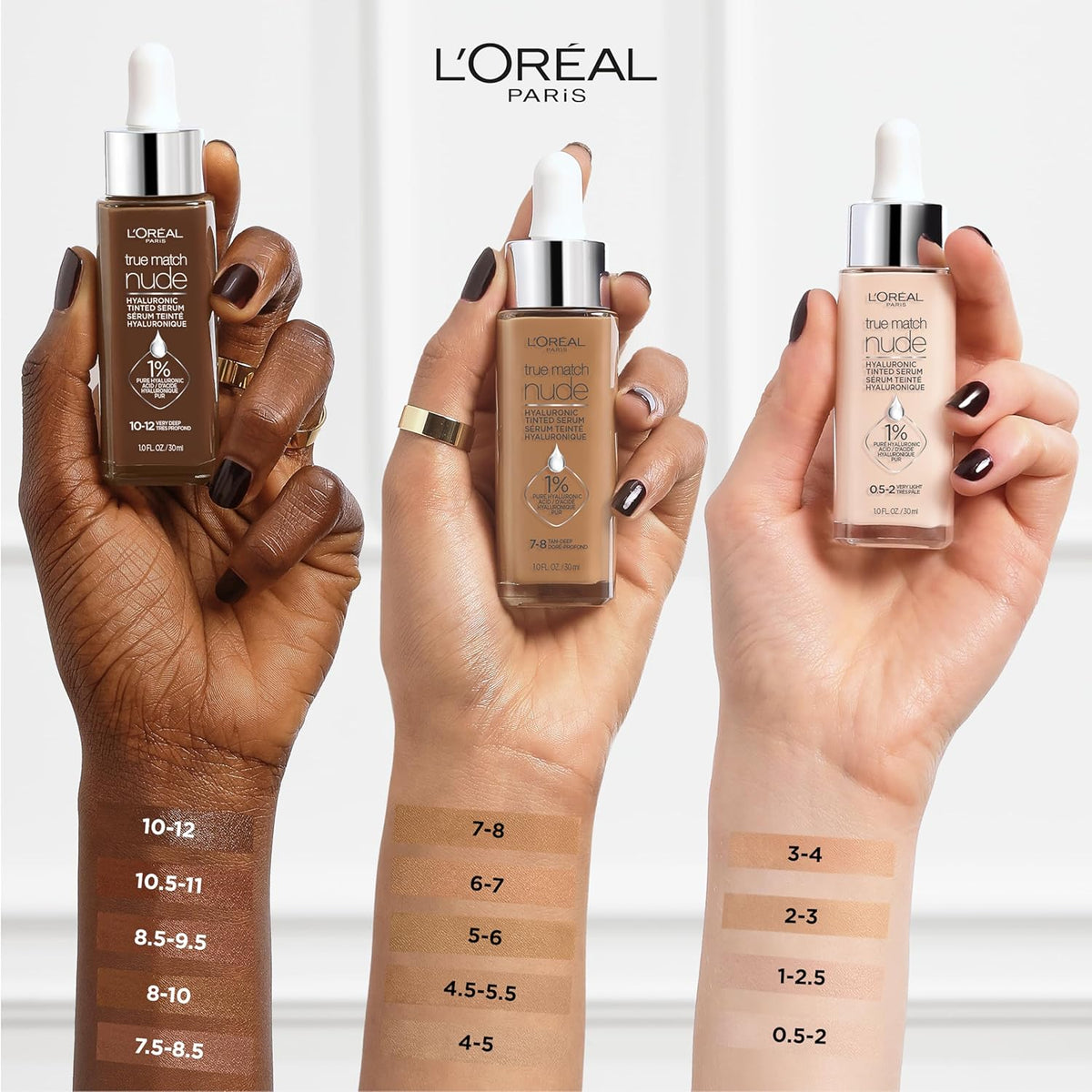 L'Oréal Paris True Match Nude Hyaluronic Tinted Serum Foundation, 3-4 Light-Medium, 1 fl oz