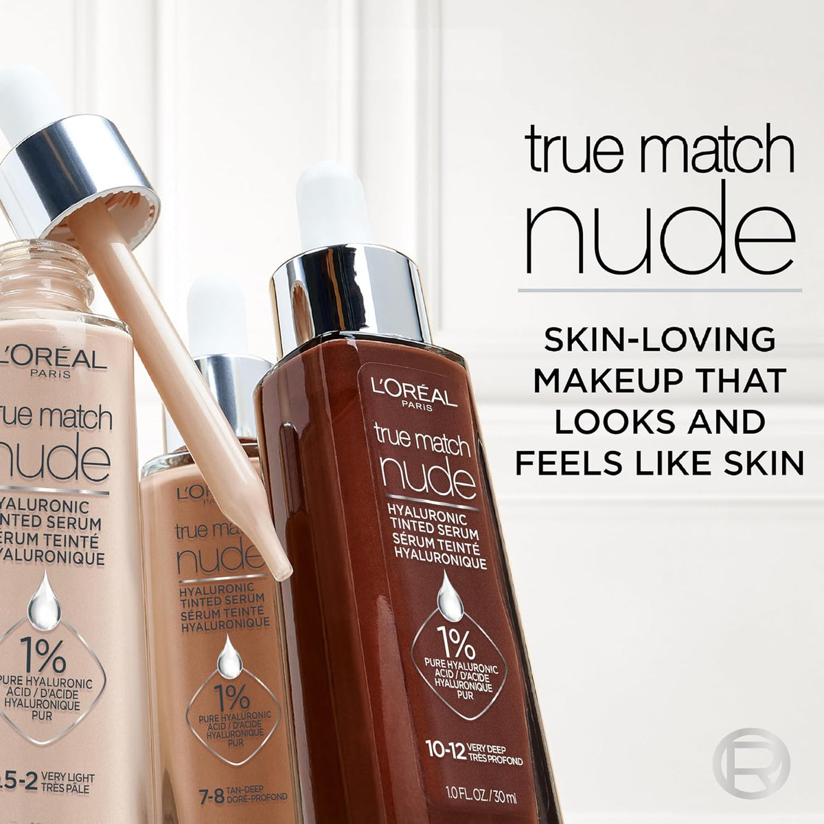 L'Oréal Paris True Match Nude Hyaluronic Tinted Serum Foundation, 3-4 Light-Medium, 1 fl oz